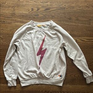 Aviator Nation White Sweater with Pink Lightning Bolt